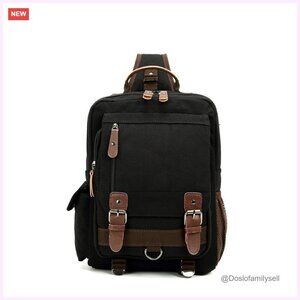 Canvas Messenger Crossbody Bag with 9 Pockets, Adjustable Strap, Laptop